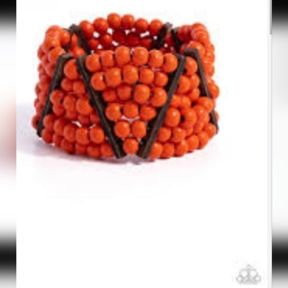 Way Off Tropic Orange Wooden Bracelet Stretchy Fashion Jewerly Brown accent